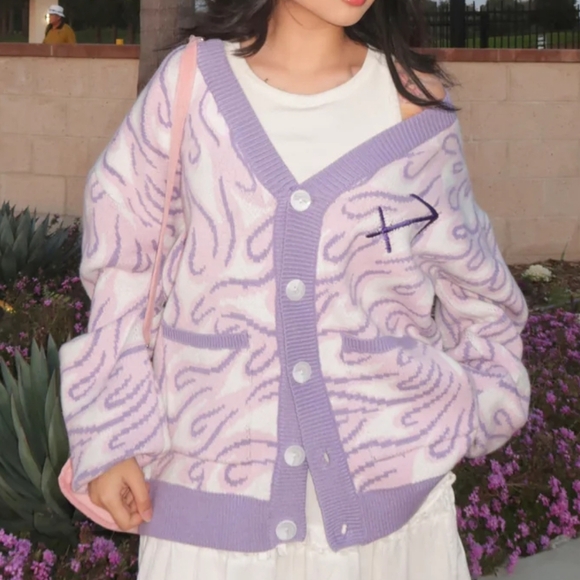 Steady Hands Sagittarius Cardigan Purple Pink White Women's Size Small / Medium - Picture 2 of 10